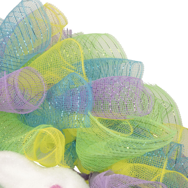 Colorful Deco Mesh Ribbon Easter Bunny Wreath  24-Inch  unlit