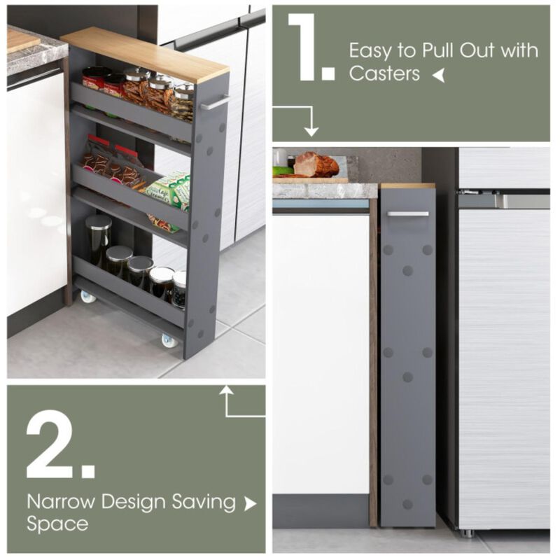 Hivvago Narrow Mobile Serving Cart with Open Shelves for Kitchen Bathroom Living Room