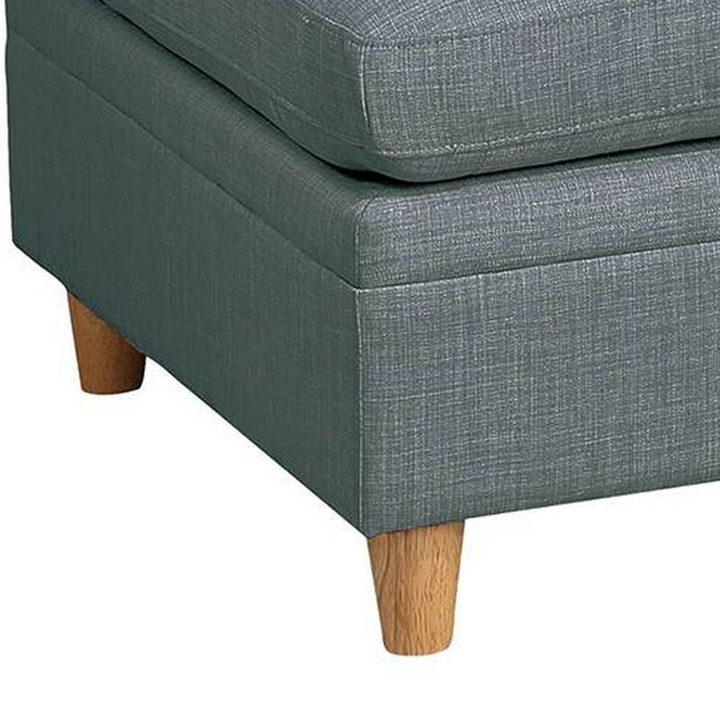 37 Inch Ottoman, Padded Square Seat, Smooth Steel Gray Dorris Fabric-Benzara