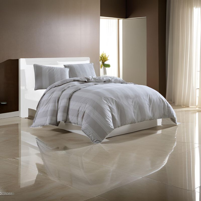 Kia 2 Piece Twin Comforter Set, Yarn Dyed Cotton, Beige Vertical Stripes - Benzara