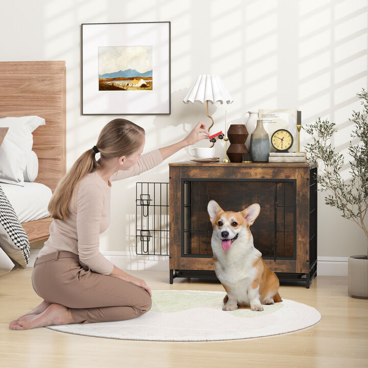 Dog Crate Furniture with Double Lockable Doors and Removable Pull-Out Tray