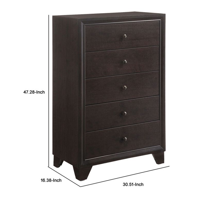 Wooden Chest with 5 Spacious Drawers  , Espresso Brown-Benzara