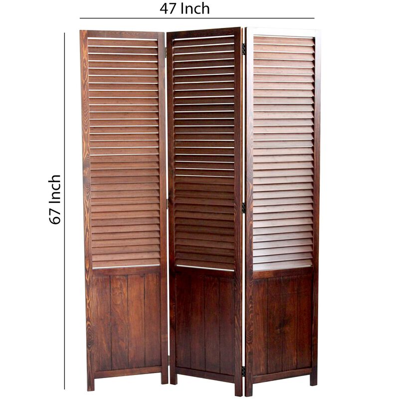 Traditional Foldable Wooden Shutter Screen with 3 Panels