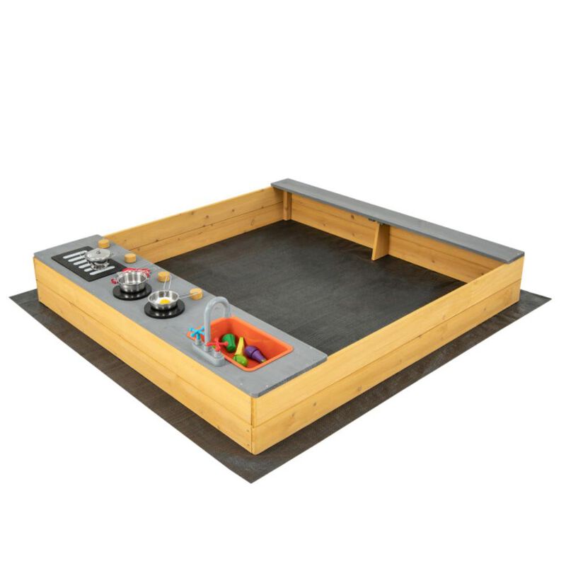 Hivvago Wooden Sandbox Kids Sand Pit with Kitchen Playset Accessories for 3-8 Years Old