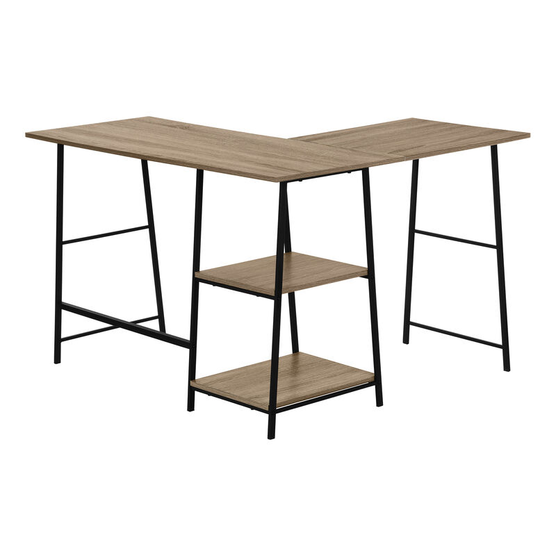 Monarch Specialties I 7592 Computer Desk, Home Office, Corner, Storage Shelves, 48"L, L Shape, Work, Laptop, Metal, Laminate, Brown, Black, Contemporary, Modern