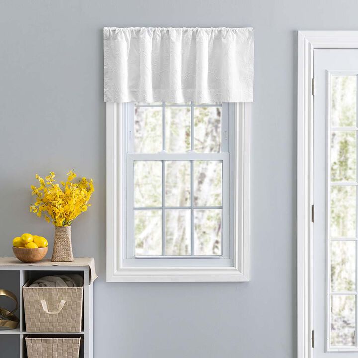 Ellis Eva Candlewick Floral High Quality Embroidery Tailored Valance 3" Rod Pocket 58"x15" White