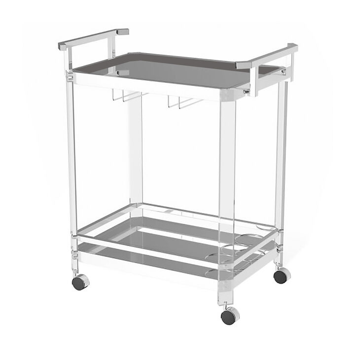 Stylish Metal Base Serving Cart With Glass Top, Clear - Benzara