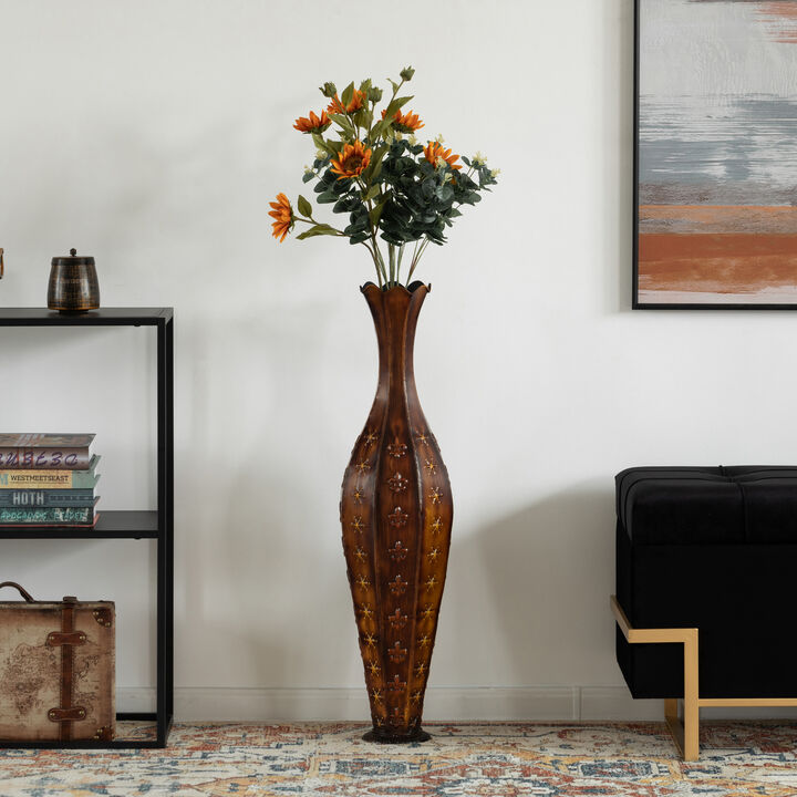34-Inch Metal Decorative Floor Vase: Stylish Centerpiece for Home Décor, Dried Flowers, Living Room, Bedroom Accent, Modern Interior Design, Elegant Room Décor, Tall Vase for Display