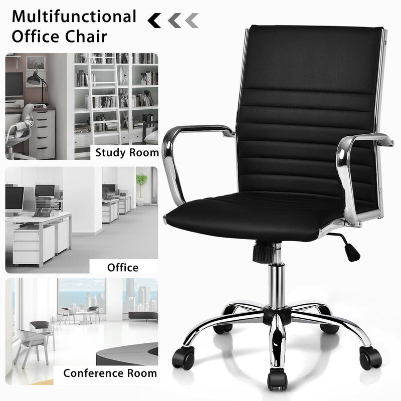 Costway Set of 2 PU Leather Office Chair High Back Conference Task Chair Black