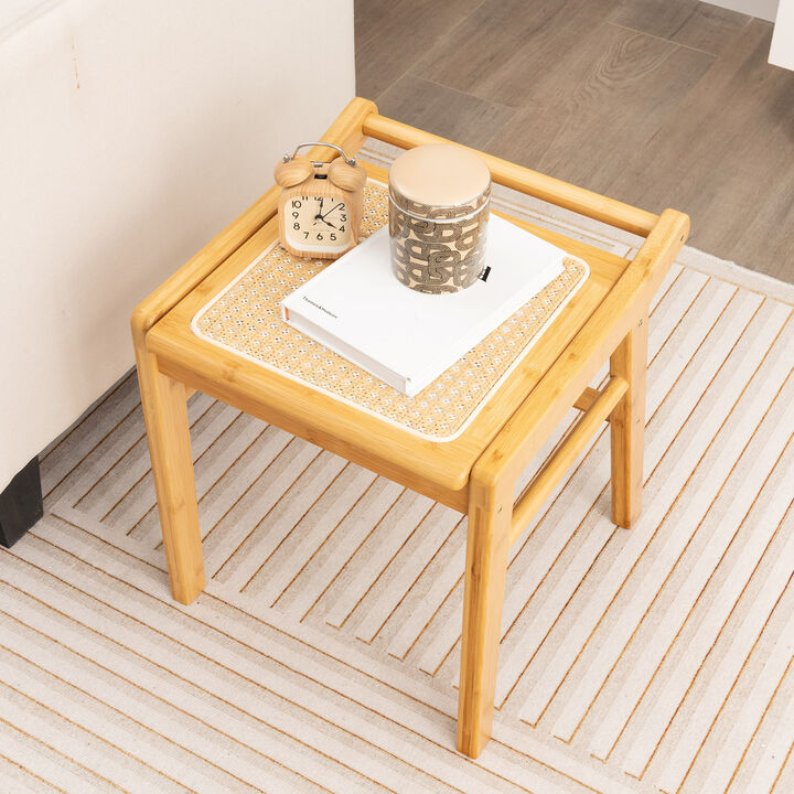Natural Wicker Vanity Stool with Rattan Top and Reinforcement Bar