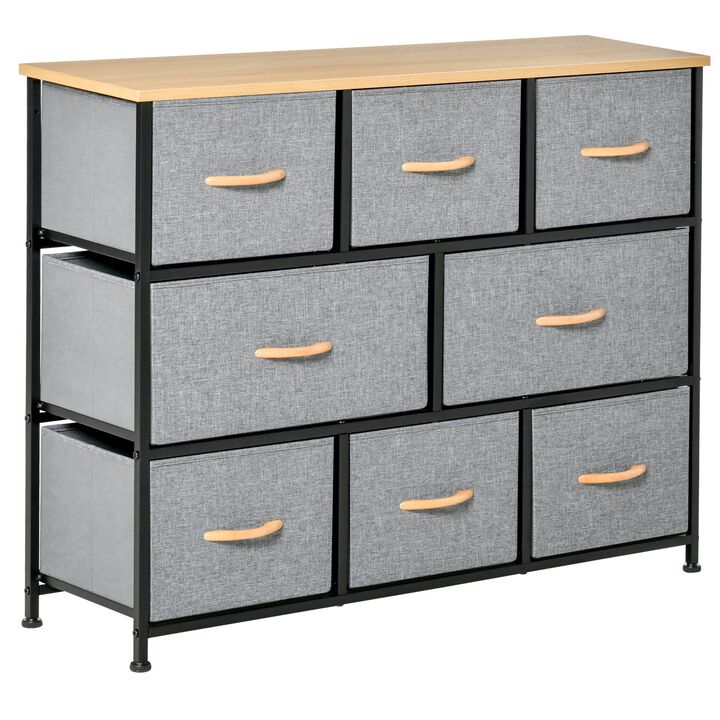 Light Gray Bedroom Storage: 8-Drawer Fabric Dresser with Steel Frame