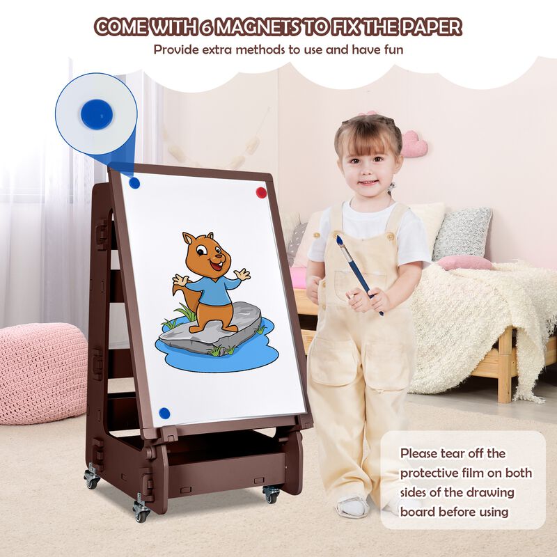 Multifunctional Kids' Standing Art Easel with Dry-Erase Board
