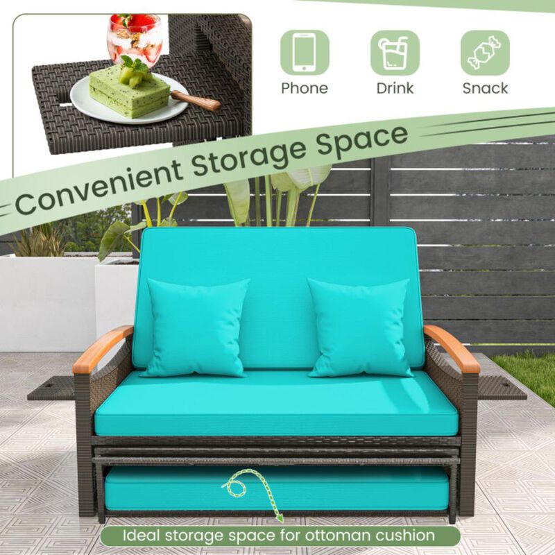 Hivvago Outdoor Wicker Daybed with Folding Panels and Storage Ottoman