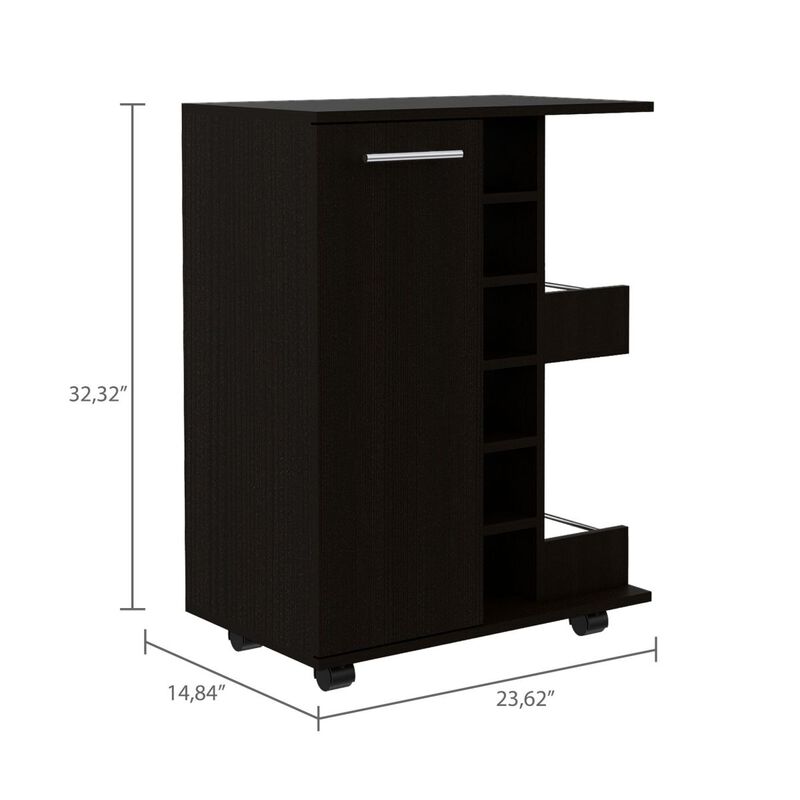 Bartlet 2-Shelf 6-Bottle Bar Cart With Division Black Wengue