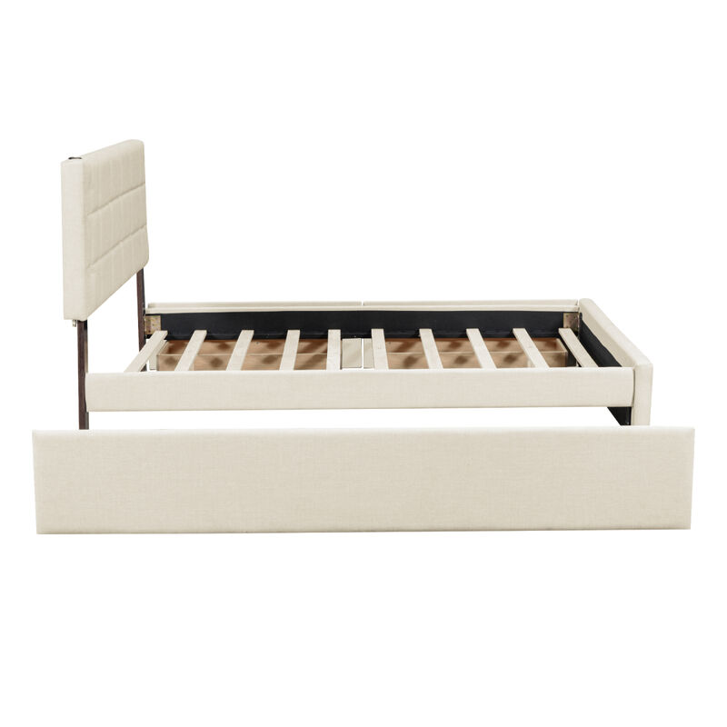 Streamdale Queen Size Upholstered Platform Bed With Trundle And Drawers