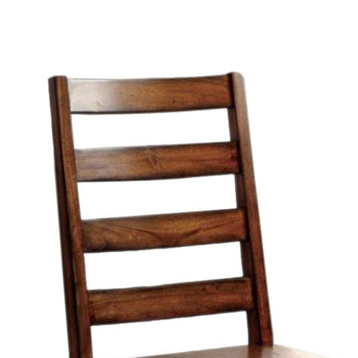 Transitional Wooden Side Chair with Ladder Style Back, Set of 2, Oak Brown - Benzara