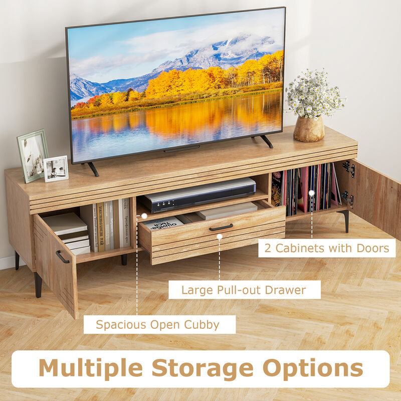 TV Stand with 2 Cabinets and Storage Drawer for Flat Screen TVs and Media Organization