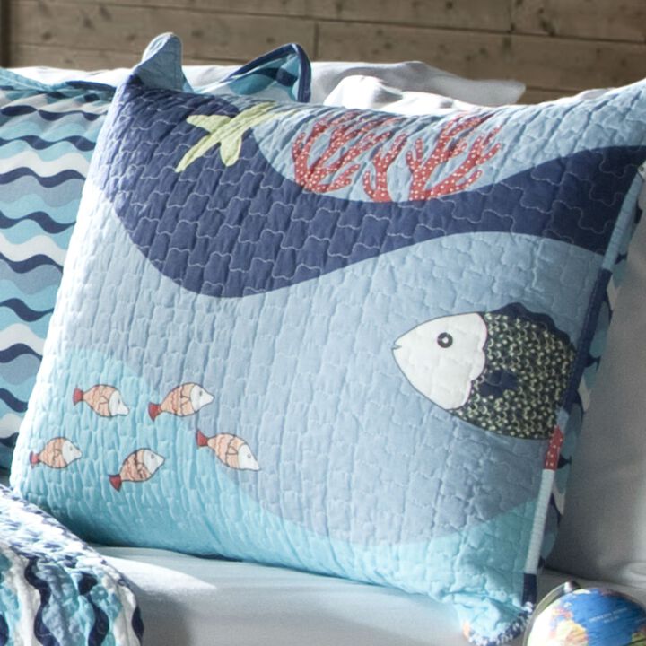 Hivvago Twin Blue Serenity Sea Fish Coral Coverlet Quilt Bedspread Set