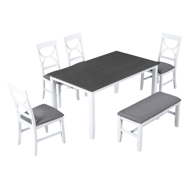 6-Piece Wood Dining Table Set Kitchen Table Set With Upholstered Bench And 4 Dining Chairs