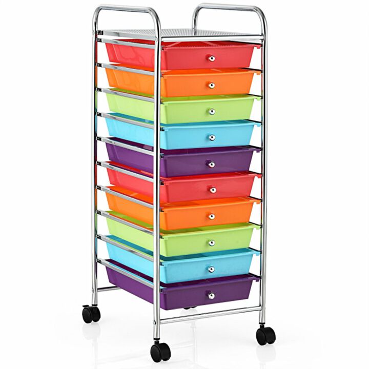 Hivvago 10 Drawer Rolling Storage Cart Organizer with 4 Universal Casters
