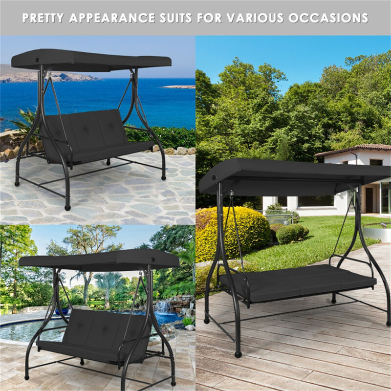 Adjustable Canopy 3-Person Swing Chair with Reclining Hammock Seat