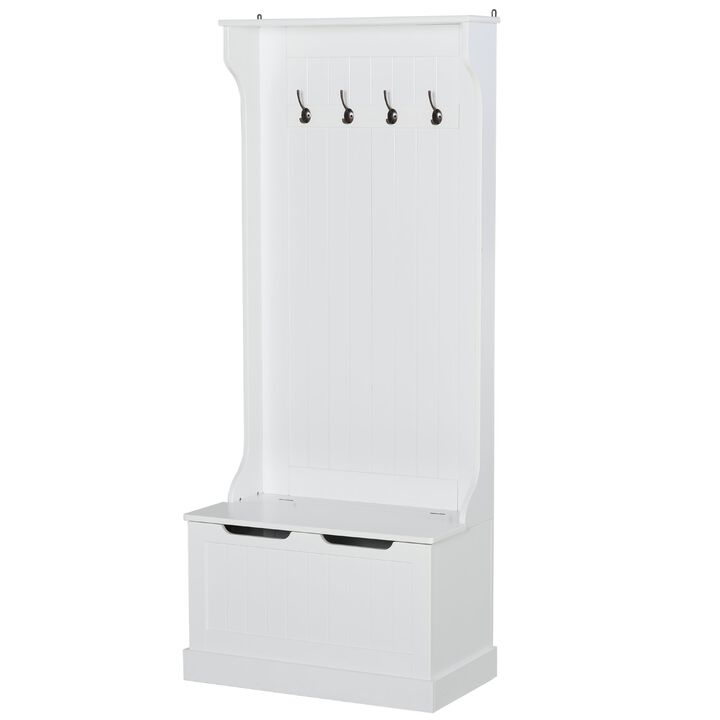 White Entryway Organizer: 3-in-1 Hall Tree with Coat Rack and Bench