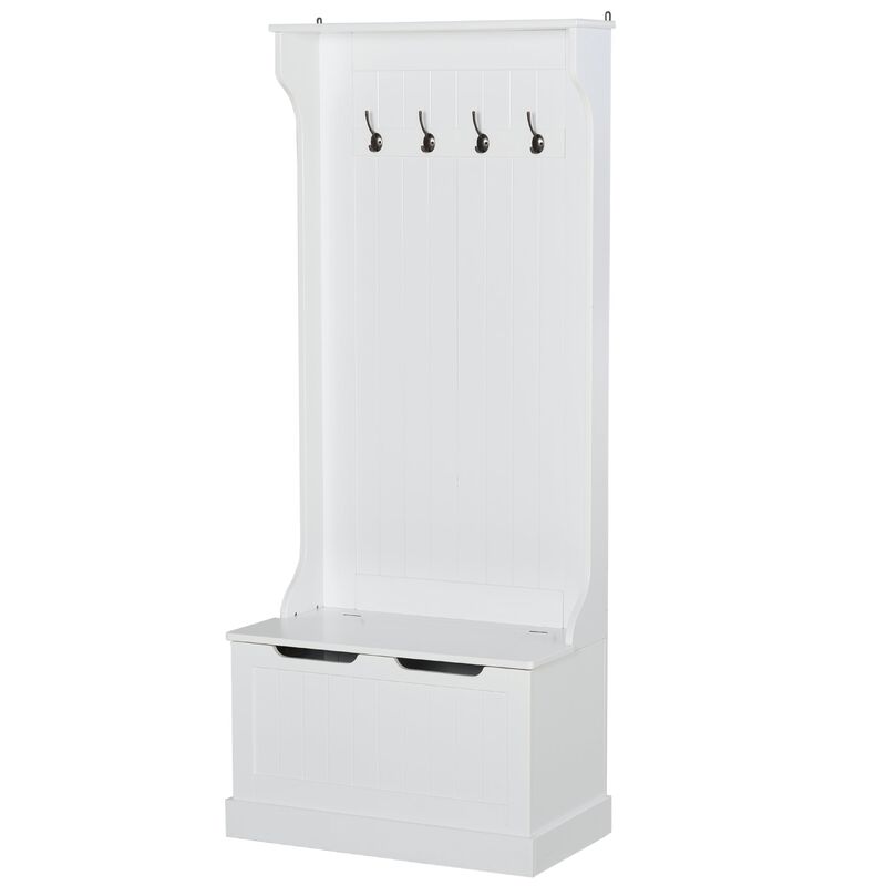 White Entryway Organizer: 3-in-1 Hall Tree with Coat Rack and Bench