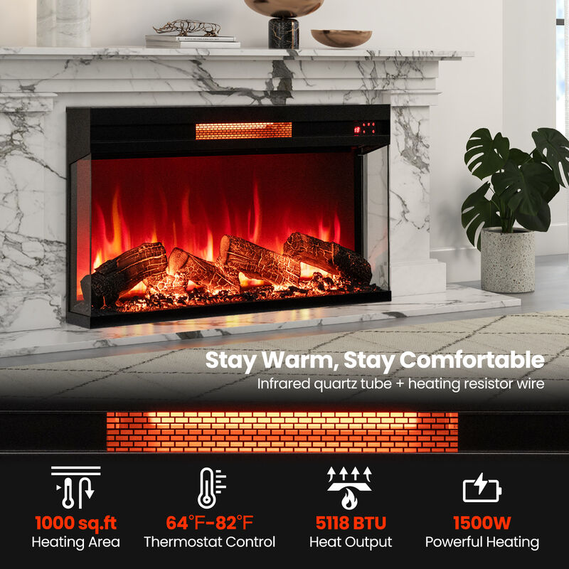 36-Inch 3-Sided Electric Fireplace, 1500W with 7-Color Flame for Stunning Ambiance
