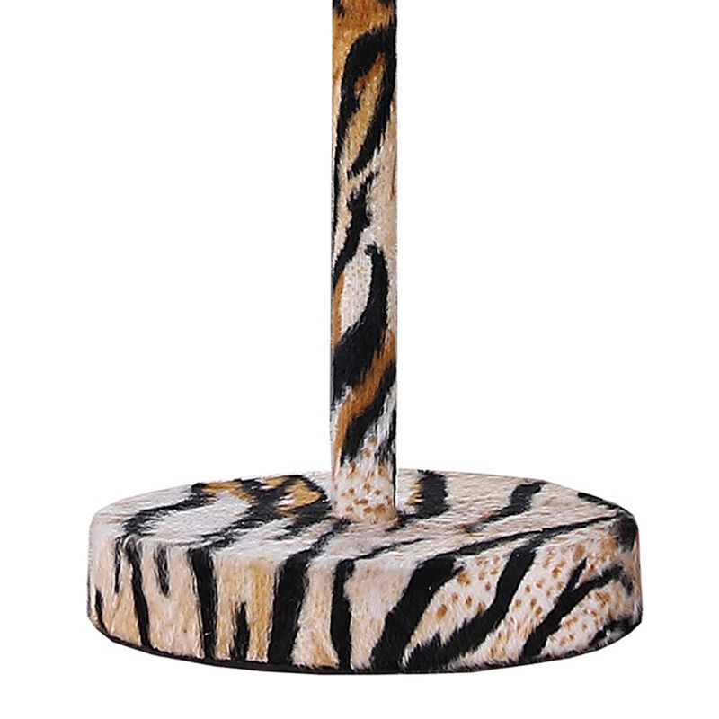Fabric Wrapped Table Lamp with Striped Animal Print, Brown and Black-Benzara