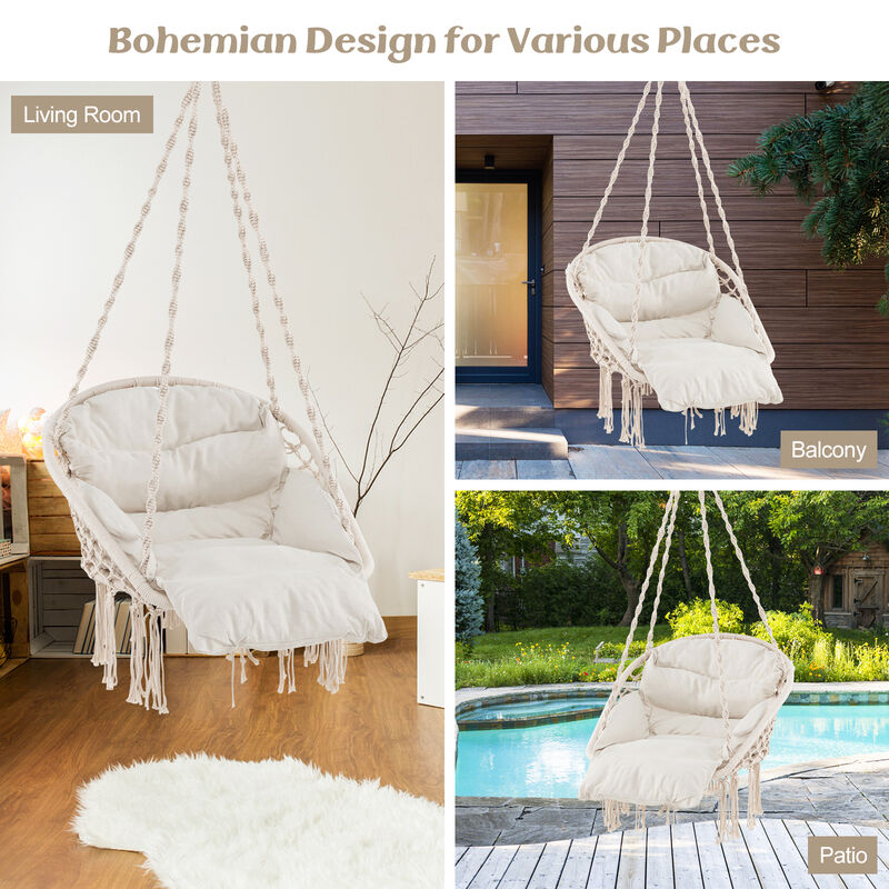 Hammock Chair with Thick Cushion and Macrame Holds up to 330 LBS