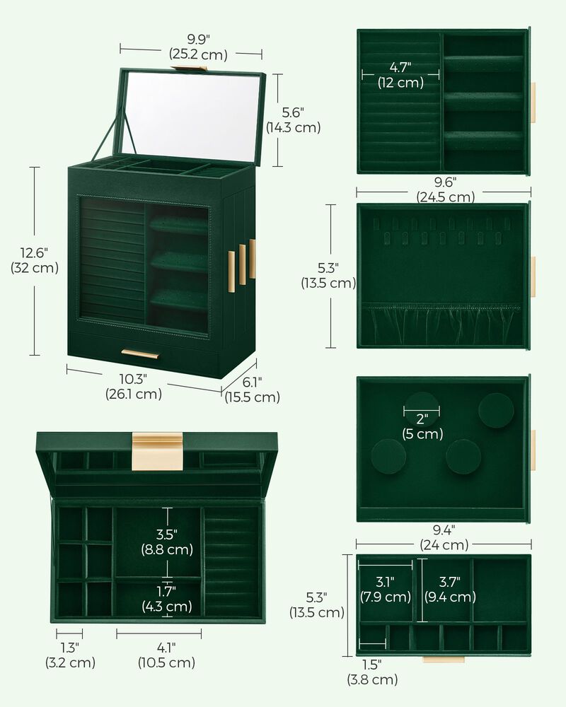 Elegant 5-Layer Jewelry Box with Glass Window, Vertical Storage Space, and Large Mirror