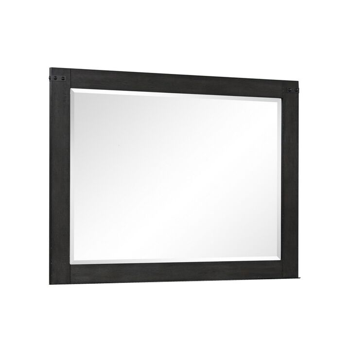Benjara Galle 38 x 50 Dresser Mirror, Rectangular, Metal Accents, Dark Wood, Gray, Black