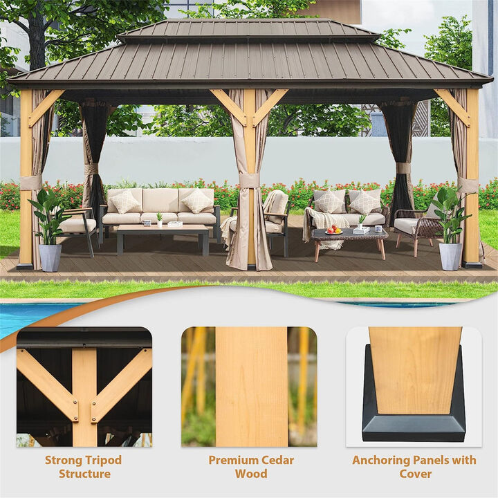 Cedar and Steel Hardtop Gazebo with Curtains
