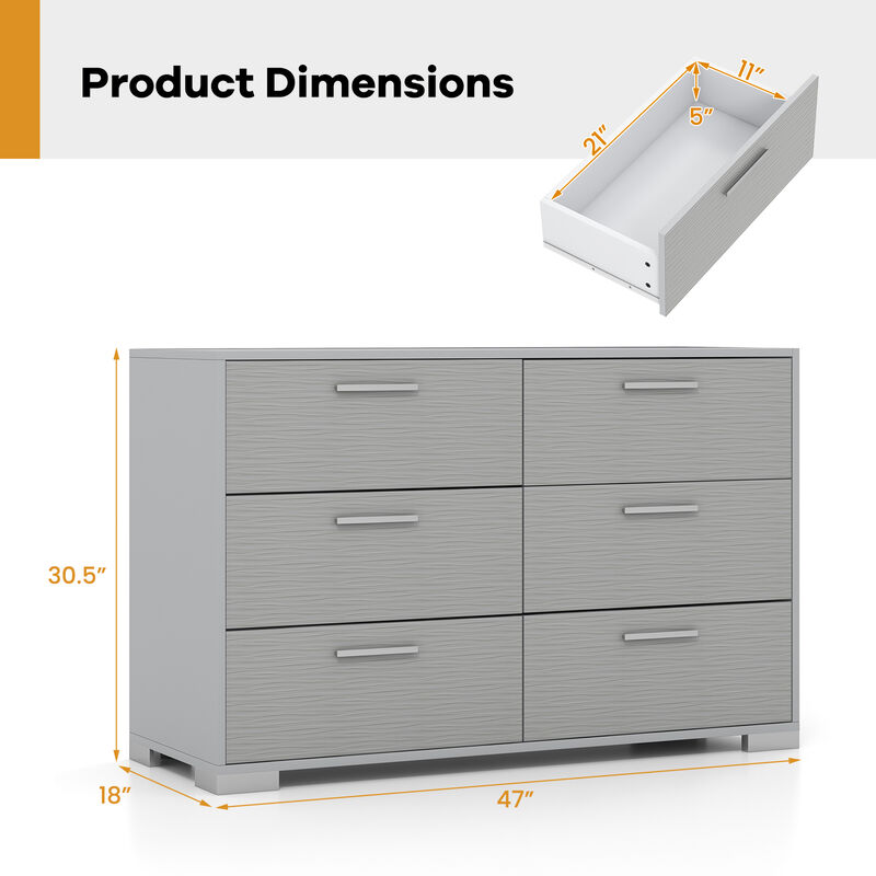 6 Drawer Storage Dresser Cabinet with Metal Legs Handles For Bedroom
