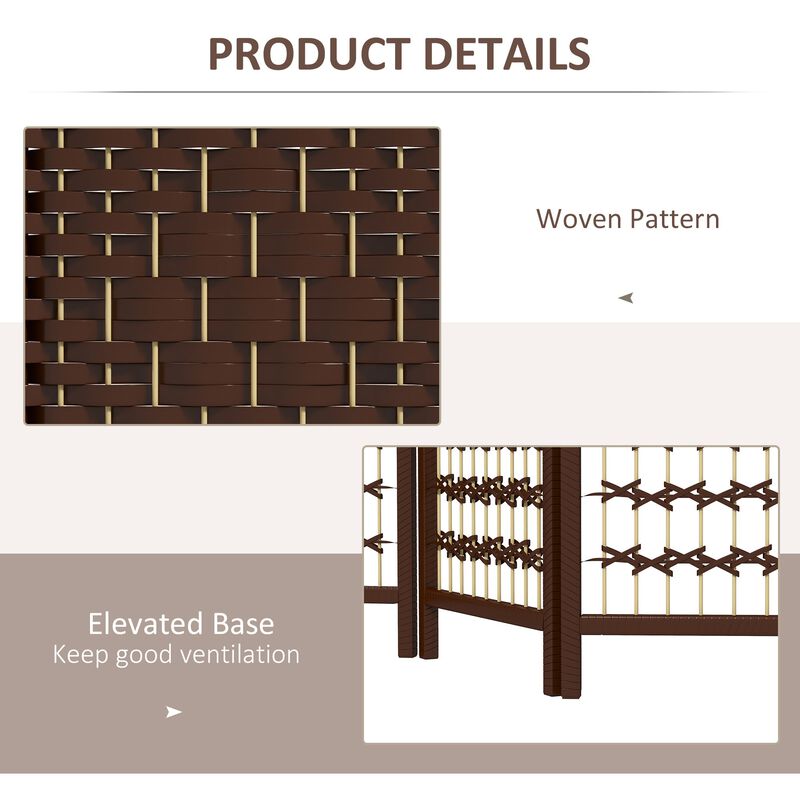 Brown Space Divider: 4-Panel Folding Wave Room Divider