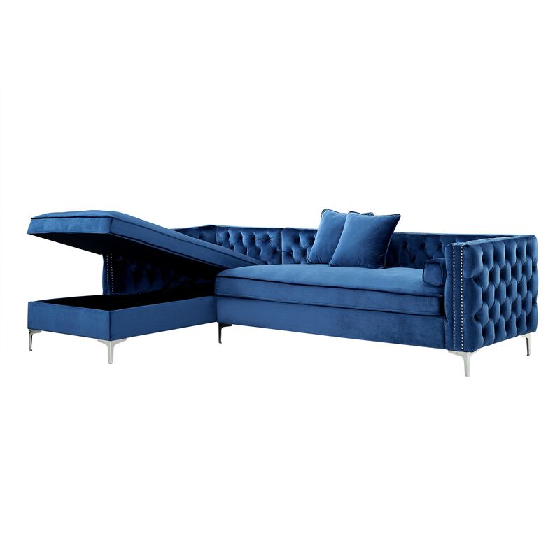 Inspired Home Clarinda Velvet Left Facing Chaise Sectional Sofa