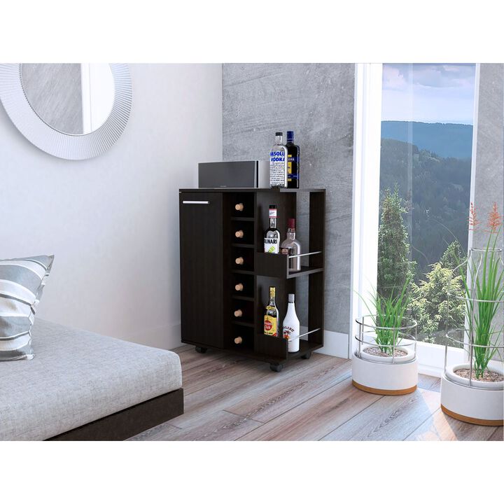 Bartlet 2-Shelf 6-Bottle Bar Cart With Division Black Wengue