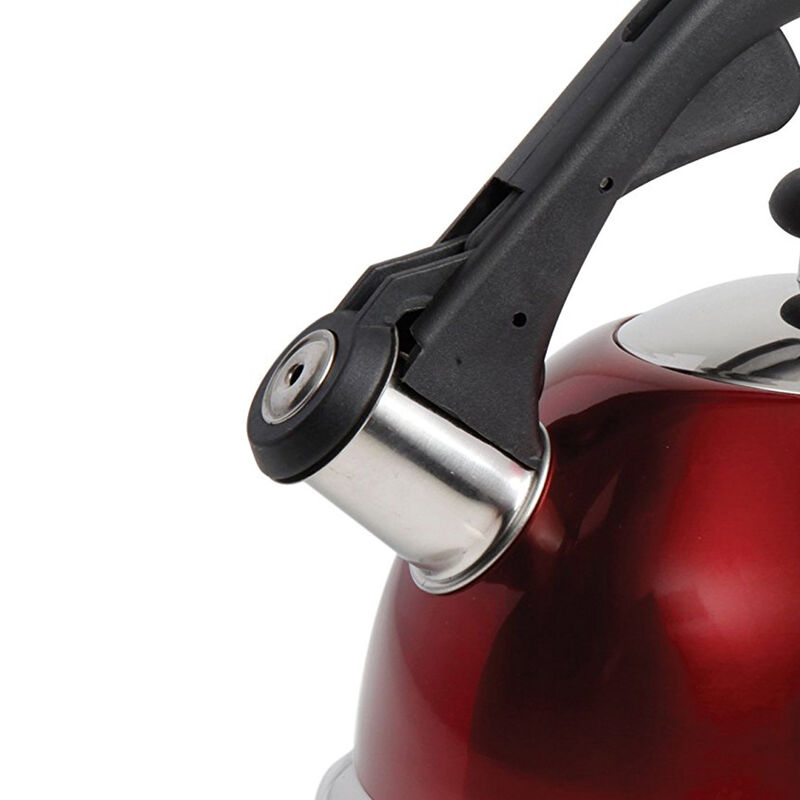 Mr Coffee Claredale 2.2 Quart Stainless Steel Whistling Tea Kettle in Red with Nylon Handle