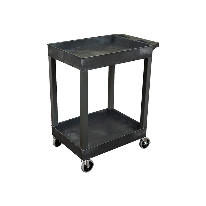 24 x 18 Plastic Utility Tub Cart - Two Shelf-Black
