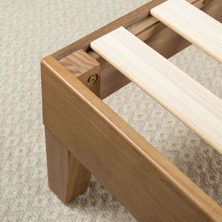 Solid Wood Platform Bed Frame in Pine Finish with Low Profile Design
