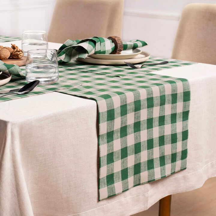 Solino Home 100% Pure Linen Table Runner 14 x 120 Inch | Morgan Check