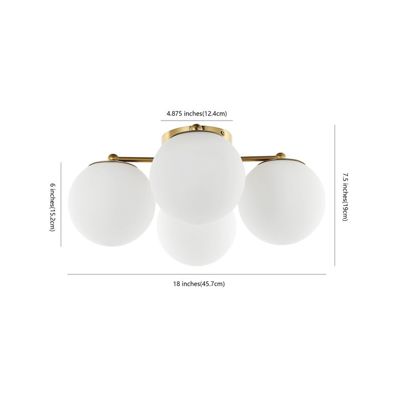 Orly 4-Light Bohemian Farmhouse Iron/Frosted Glass LED Semi Flush Mount
