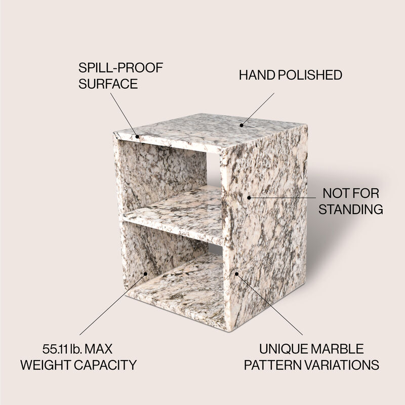 Sloane 16" Modern Natural Marble Handmade Rectangular 2-Shelf End Table