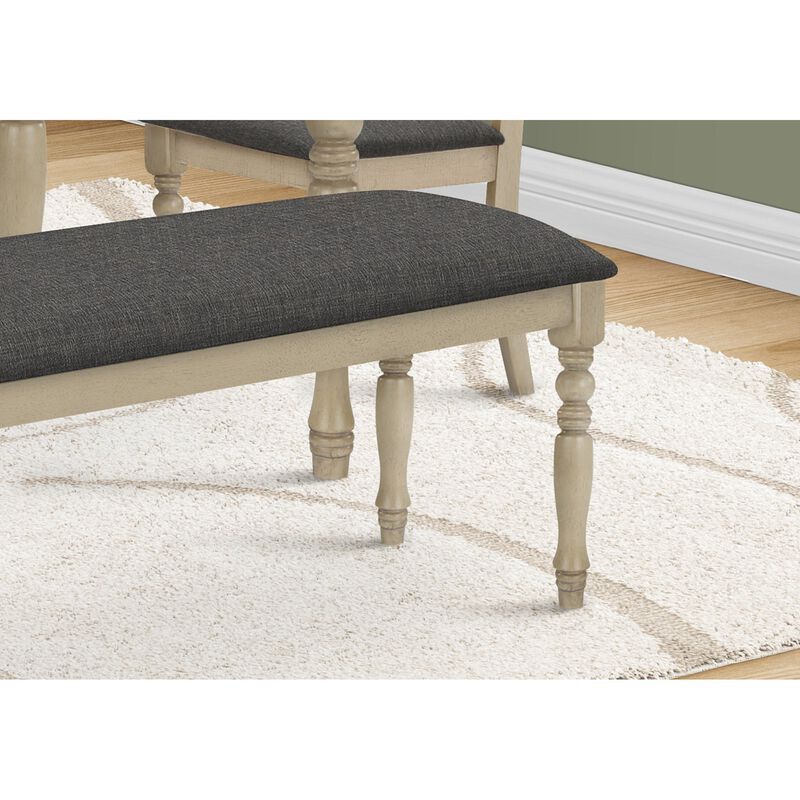 Monarch Specialties I 1393 - Bench, 48" Rectangular, Upholstered, Wood, Entryway, Dining Room, Kitchen, Antique Grey, Grey Fabric, Grey Solid Wood, Transitional