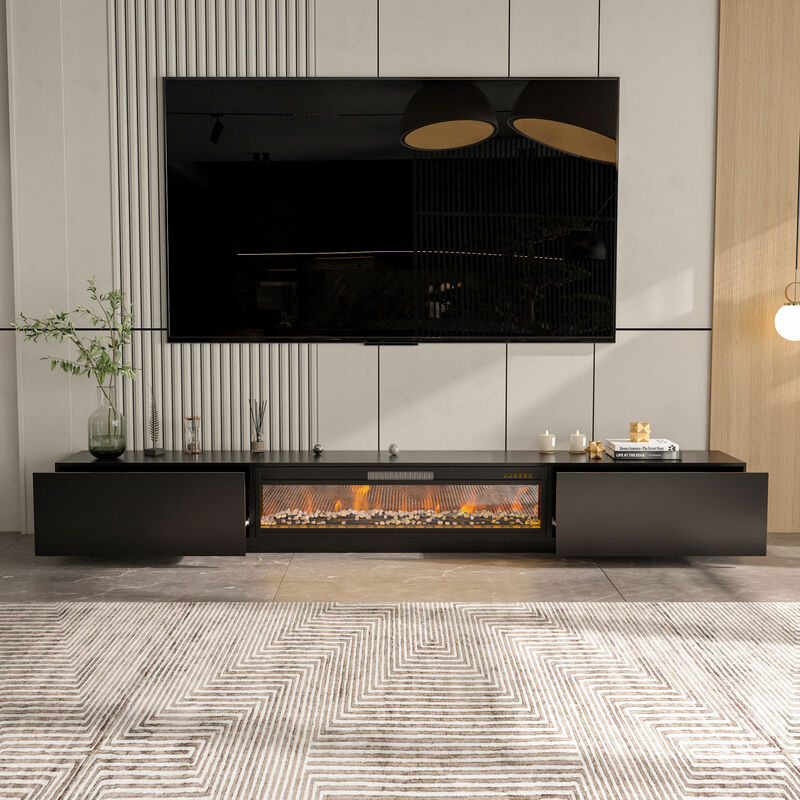 FUFU&GAGA 2-Drawer 1-Shelf TV Cabinet with Electric Fireplace (109.4" W x 15.7" D x 14.9" H), White