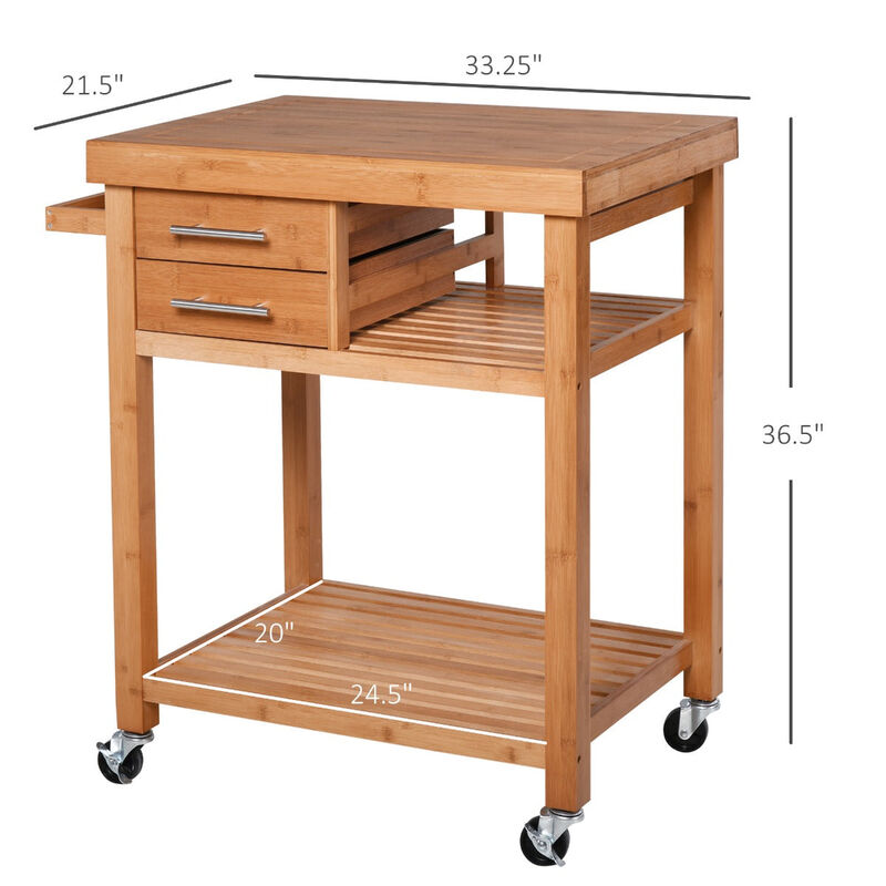 Bamboo Kitchen Organizer: Utility Cart with Drawers and Shelves