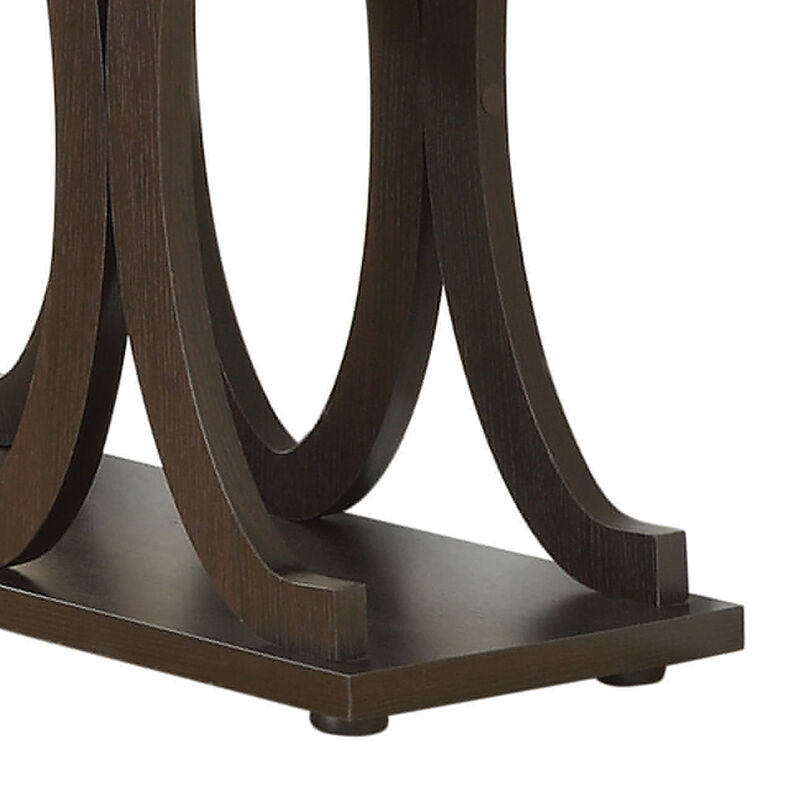 Contemporary Style C Shaped Sofa Table With Open Shelf, Espresso Brown-Benzara