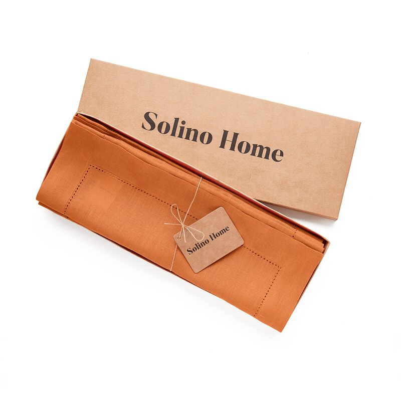 Solino Home 100% Pure Linen Placemats Set of 4 - 14 x 19 Inch | Classic Hemstitch