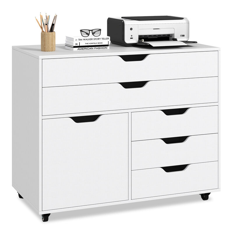 Modern Vertical 5-Drawer Mobile Chest with Door and 5 Casters for Flexible and Efficient Storage