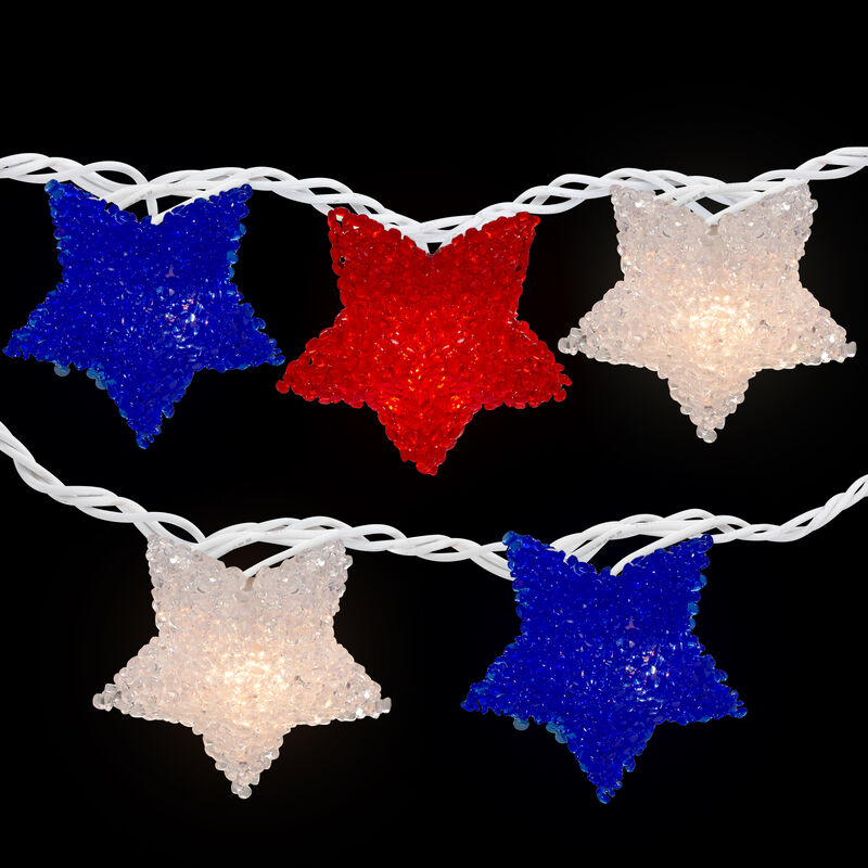 10-Count Red and Blue Fourth of July Star String Light Set  5.25' White Wire